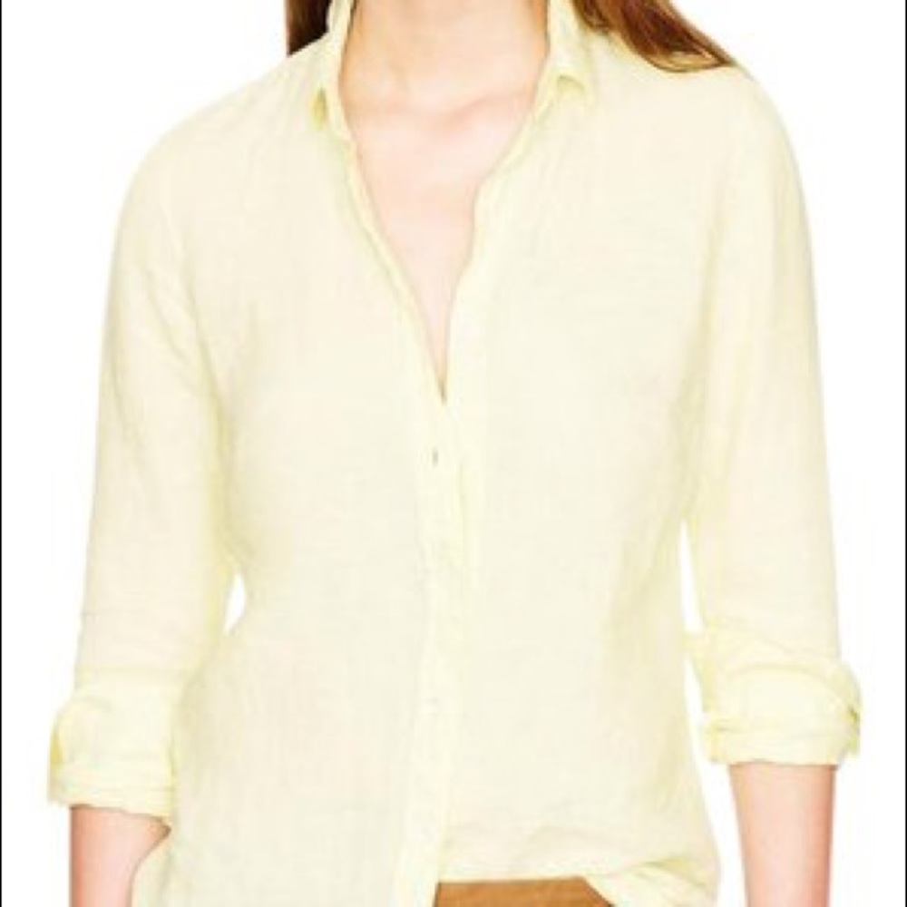 EUC J. Crew Yellow Linen Button Down Size 10